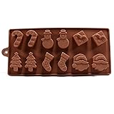 Silikonform für Eis/Kuchen/Schokolade/Zuckerdekoration, Silikon-Mini-Form für Fondant, Schokolade, Pralinen, Silikon, braun, 6 Shapes Christmas