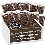 FOOD crew 900g belgische Schokolade für Fondue Zartbitter - Schokolade für Schokobrunnen – Schoko Kuvertüre Drops – Zartbitter Kuvertüre - 10 Portionsbeutel einzeln verpackt - Silvester Schokolade 90 g (10er Pack)